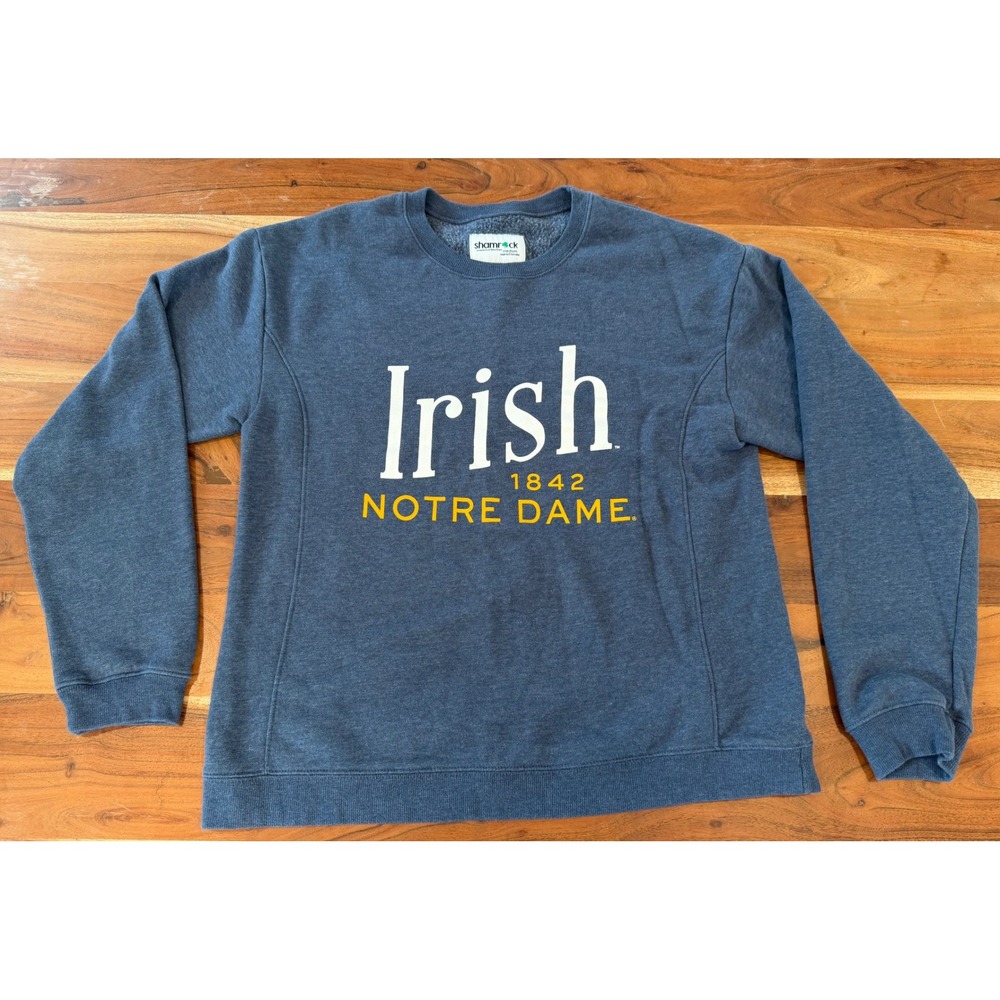 Shamrock Notre Dame Fighting Irish Sweatshirt Blue Crewneck Mens Medium 1842